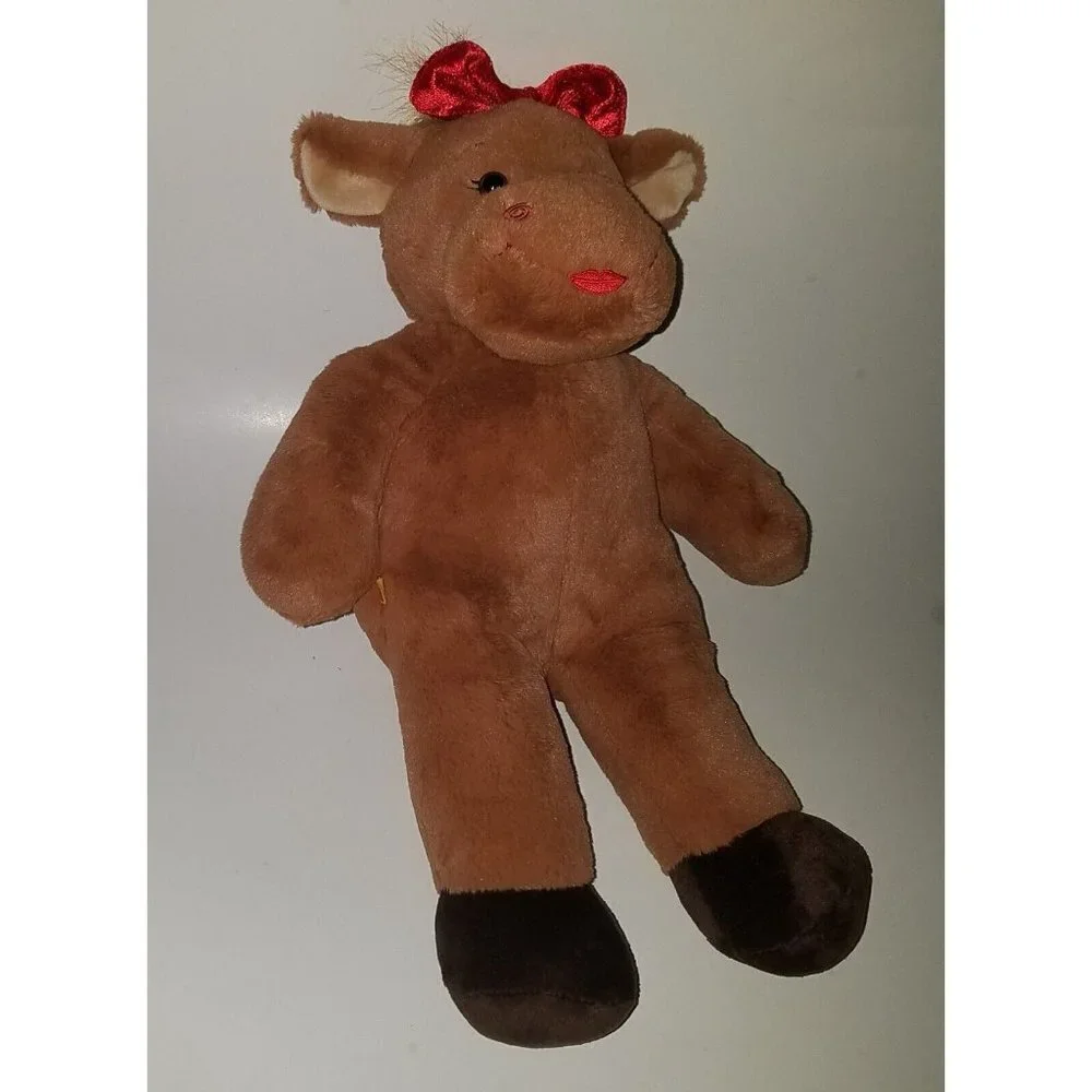 BABW Brown Girl Reindeer Plush Wearing Red Santa Dress Build-A-Bear Christmas